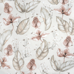 100% Baumwolle exotische Blumen auf beigem Hintergrund