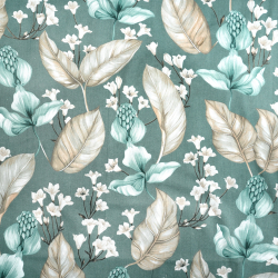 100% Baumwolle exotische Blumen auf salbeifarbenem Hintergrund