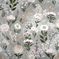 100% Baumwolle Blumen Garten auf grauem Hintergrund