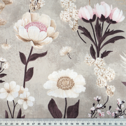 100% Baumwolle Blumen Garten auf beigem Hintergrund