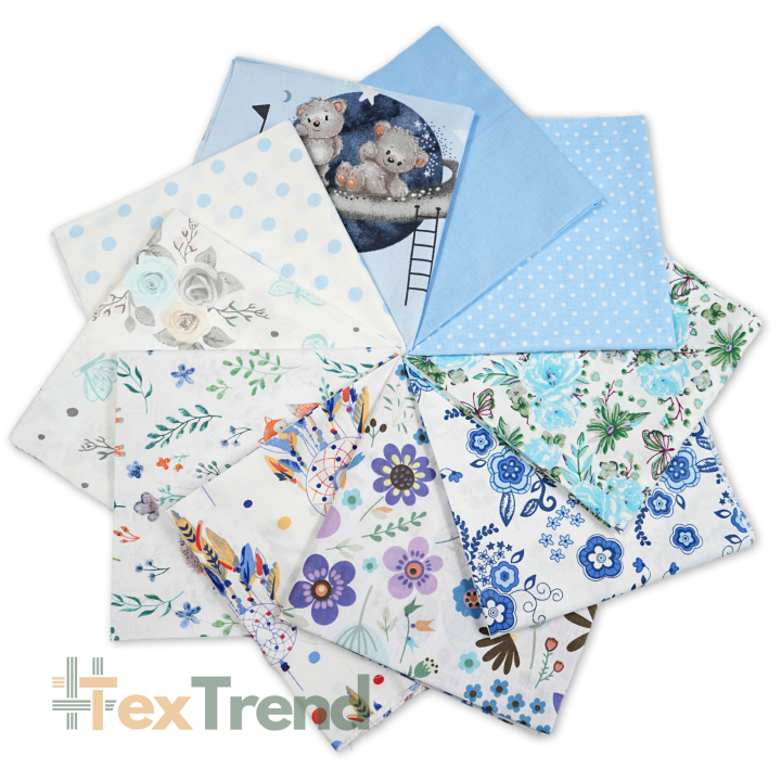 Patchwork-Stoffset 20 Stück 40 x 40 cm - blau/Mädchen  