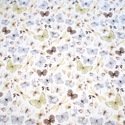 Baumwolle 100% Schmetterlinge und Libellen beige-grau  