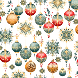 Baumwolle 100% Weihnachtsmuster mit Kugeln auf weißem Hintergrund