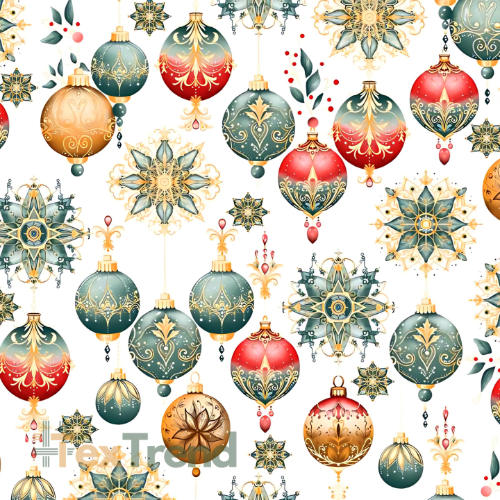 Baumwolle 100% Weihnachtsmuster mit Kugeln auf weißem Hintergrund