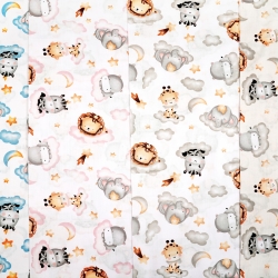 Baumwolle 100% afrikanische Tiere auf rosa Wolken auf weißem Hintergrund  