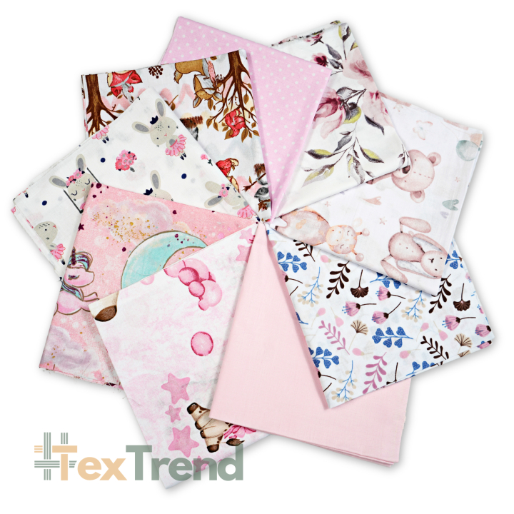 Patchwork-Stoffset 20 Stück 40 x 40 cm - lila/rosa/Mädchen  