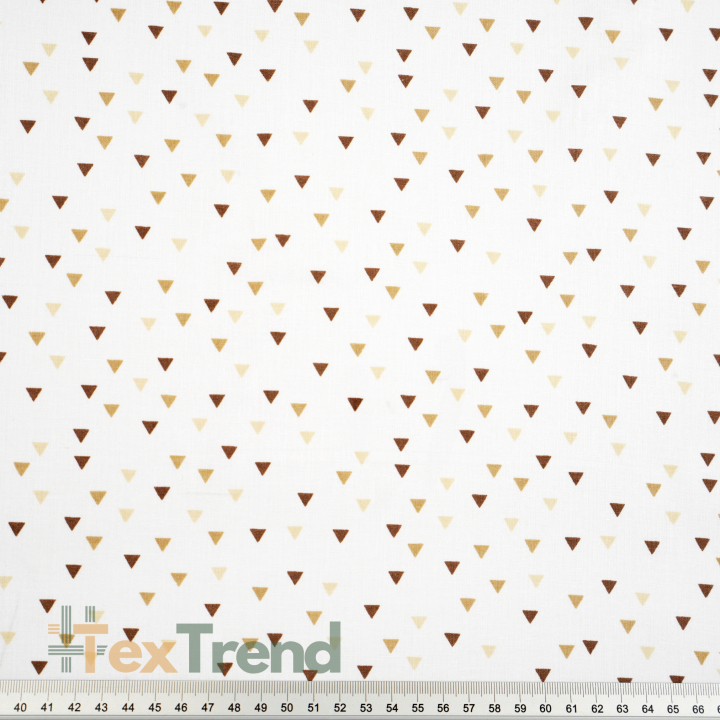 Baumwolle 100% Mini-Dreiecke braun-beige auf weißem Hintergrund  