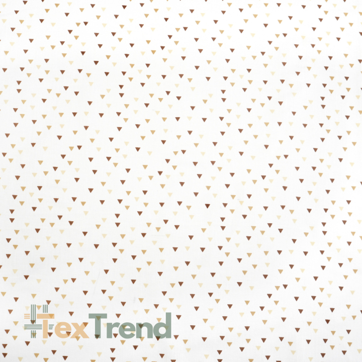 Baumwolle 100% Mini-Dreiecke braun-beige auf weißem Hintergrund  