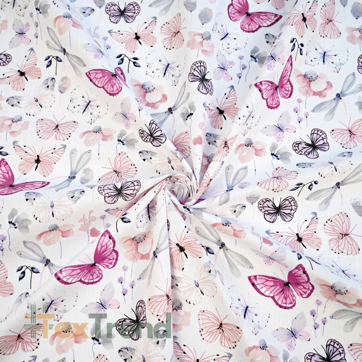 Baumwolle 100% Schmetterlinge und Libellen rosa-grau  