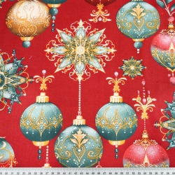 Baumwolle 100% Weihnachtsmuster Kugeln auf rotem Hintergrund  