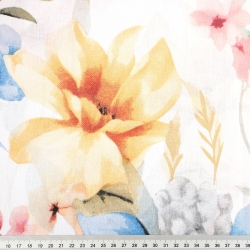 100% Baumwolle blau-gelb-rosa Blumen auf weißem Hintergrund - 220 cm  