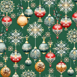 Baumwolle 100% Weihnachtsmuster Kugeln auf grünem Hintergrund  