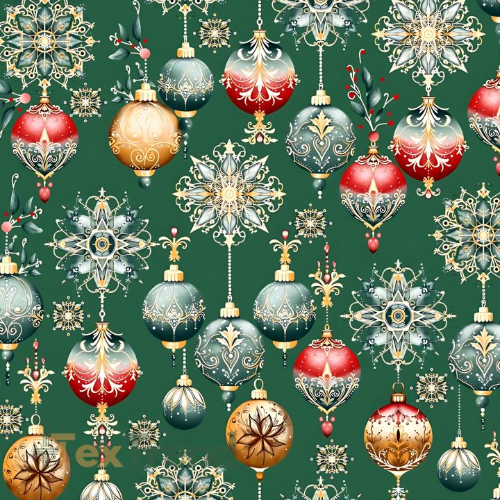 Baumwolle 100% Weihnachtsmuster Kugeln auf grünem Hintergrund  