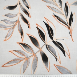 100% Baumwolle schwarz-goldene Blätter auf grauem Hintergrund - 220 cm  