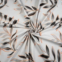 100% Baumwolle schwarz-goldene Blätter auf grauem Hintergrund - 220 cm  