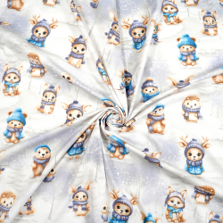 100% Baumwolle blau-navyfarbene Tiere im Winterwald  