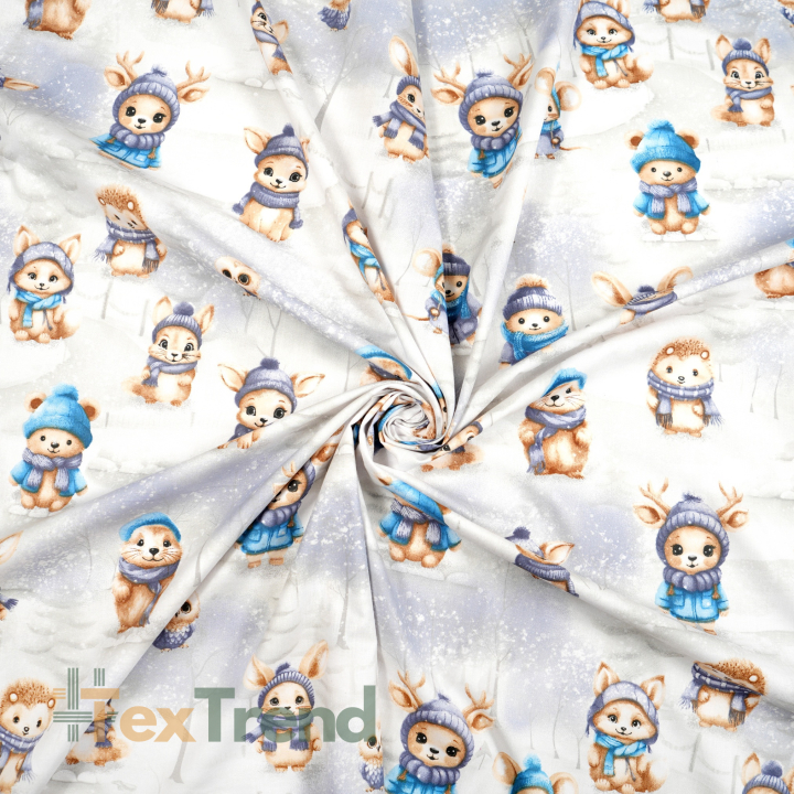 100% Baumwolle blau-navyfarbene Tiere im Winterwald  