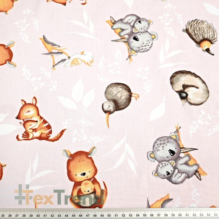 Baumwolle 100% australische Tiere auf rosa Hintergrund  