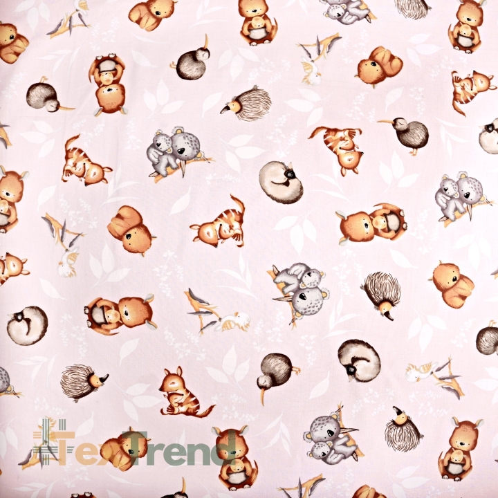 Baumwolle 100% australische Tiere auf rosa Hintergrund  