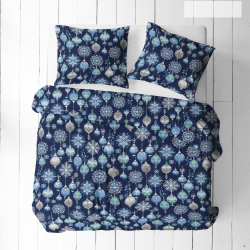 100% Baumwolle weihnachtliches Muster Christbaumkugeln auf navyfarbenem Hintergrund  