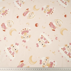 Baumwolle 100% Schafe Mädchen auf apricotfarbenem Hintergrund  