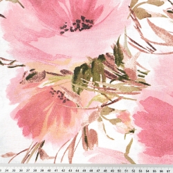 100% Baumwolle große rosa Mohnblumen auf weißem Hintergrund - 220 cm  