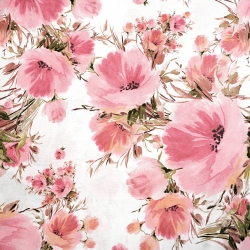 100% Baumwolle große rosa Mohnblumen auf weißem Hintergrund - 220 cm  