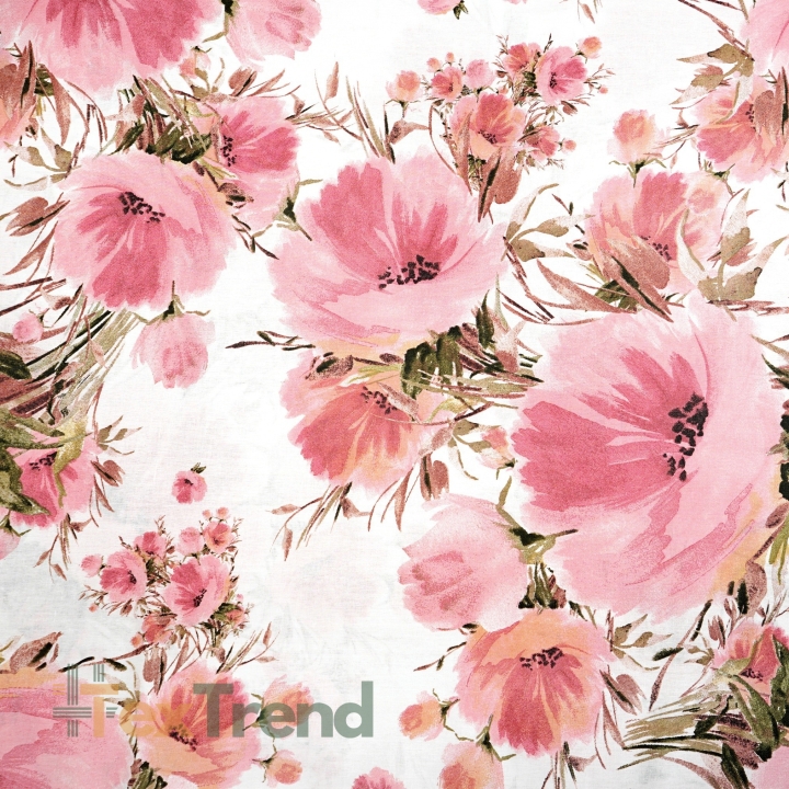 100% Baumwolle große rosa Mohnblumen auf weißem Hintergrund - 220 cm  