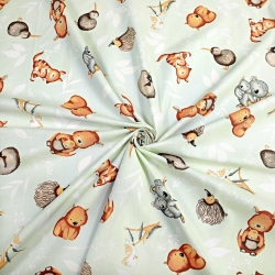 Baumwolle 100% australische Tiere auf pistaziengrünem Hintergrund  