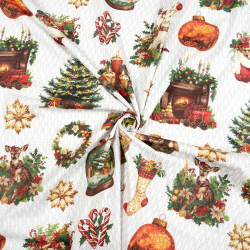 100% Baumwolle weihnachtliches Muster rot-grün Kamin und Tannenbaum  