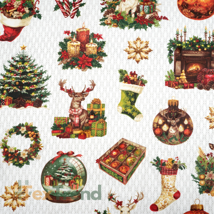 100% Baumwolle weihnachtliches Muster rot-grün Kamin und Tannenbaum  