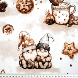 Baumwolle 100% Weihnachtsmuster Wichtel mit Lebkuchen braun  