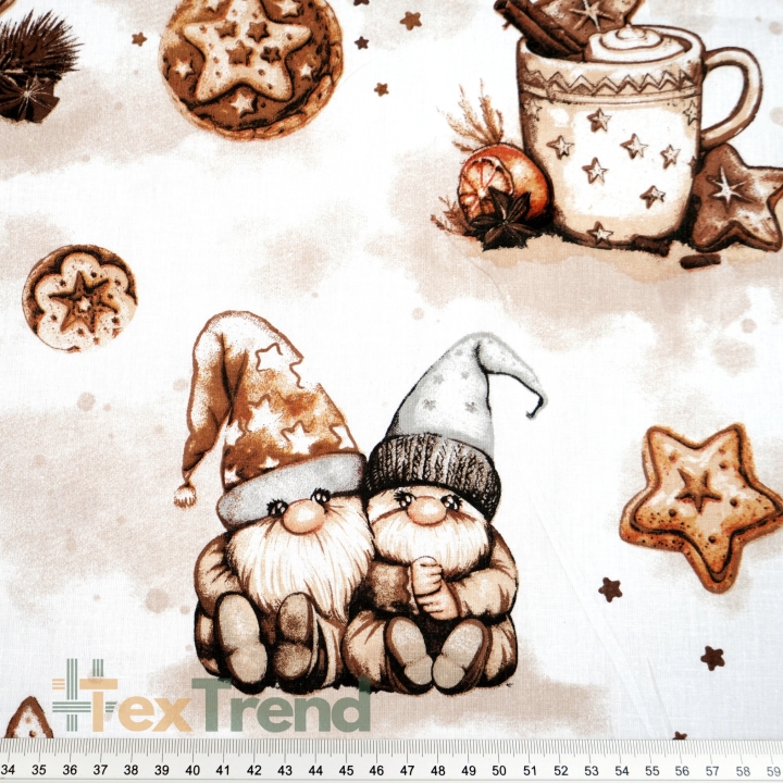 Baumwolle 100% Weihnachtsmuster Wichtel mit Lebkuchen braun  