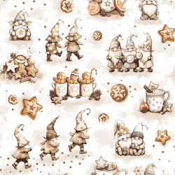 Baumwolle 100% Weihnachtsmuster Wichtel mit Lebkuchen braun  