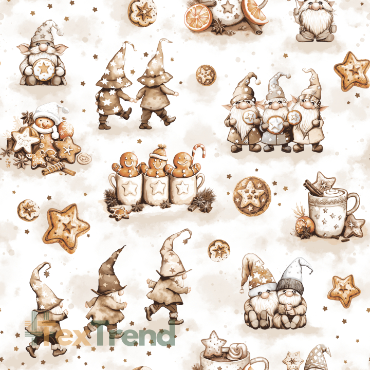 Baumwolle 100% Weihnachtsmuster Wichtel mit Lebkuchen braun  