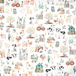 Baumwolle 100% Tierchen Bauernhof auf weißem Hintergrund  
