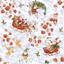 100% Baumwolle weihnachtliches Muster Nikolaus im Schlitten  