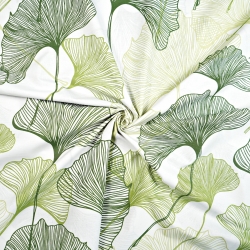 100% Baumwolle Ginkgo-Blätter grüne Konturen auf weißem Hintergrund - 220 cm  