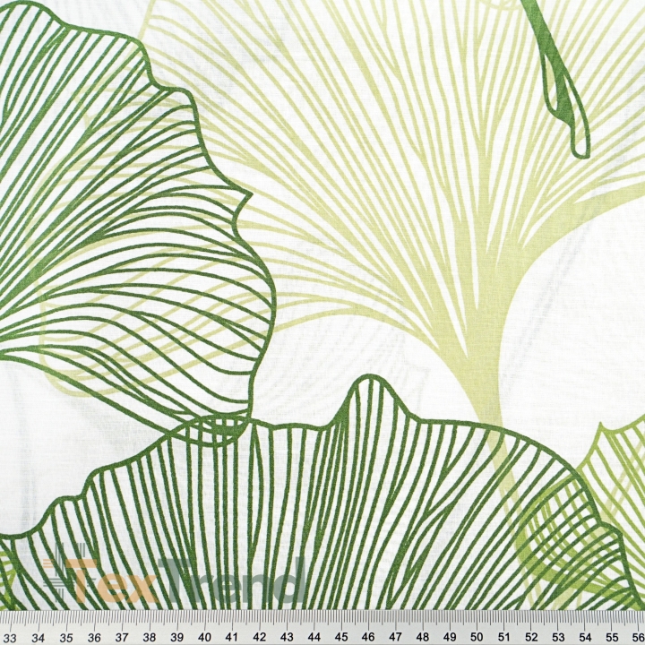 100% Baumwolle Ginkgo-Blätter grüne Konturen auf weißem Hintergrund - 220 cm  