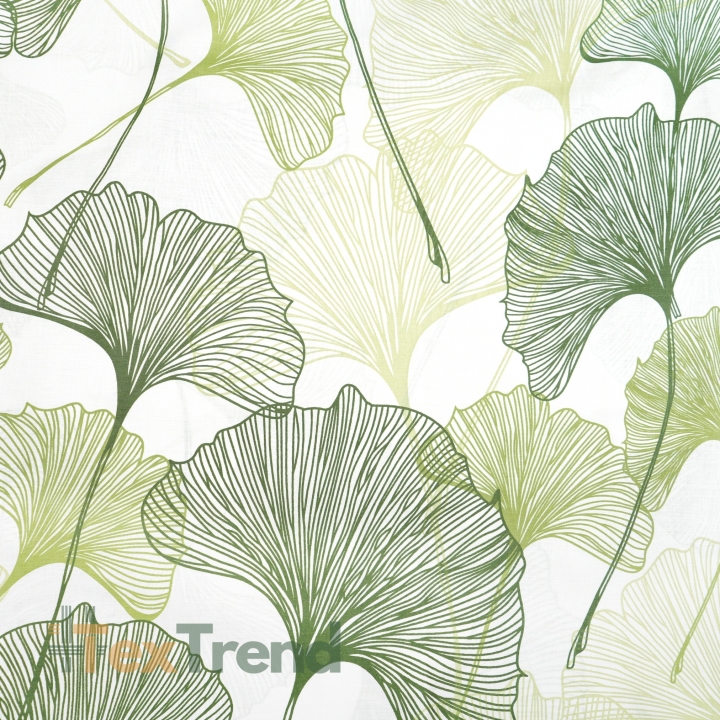 100% Baumwolle Ginkgo-Blätter grüne Konturen auf weißem Hintergrund - 220 cm  