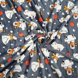 Fleece plus Eisbären mit Luftballons auf dunkelgrauem Hintergrund  