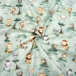 Baumwolle 100% afrikanische Tierchen Baby klein auf salbeigrünem Hintergrund  