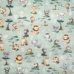 Baumwolle 100% afrikanische Tierchen Baby klein auf salbeigrünem Hintergrund  