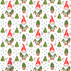 100% Baumwolle weihnachtliches Muster Wichtel mit Tannenbäumen in Töpfen  