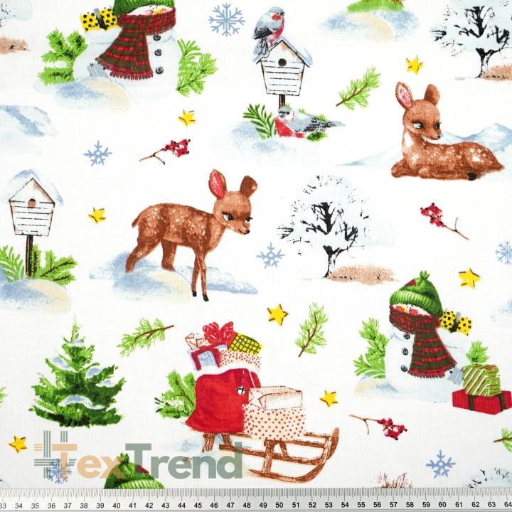 100% Baumwolle weihnachtliches Muster Schneemänner mit Rehen  