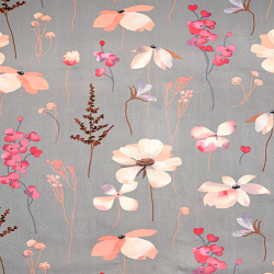 100% Baumwolle mit lachsfarbenen Blumen auf grauem Hintergrund - 220 cm