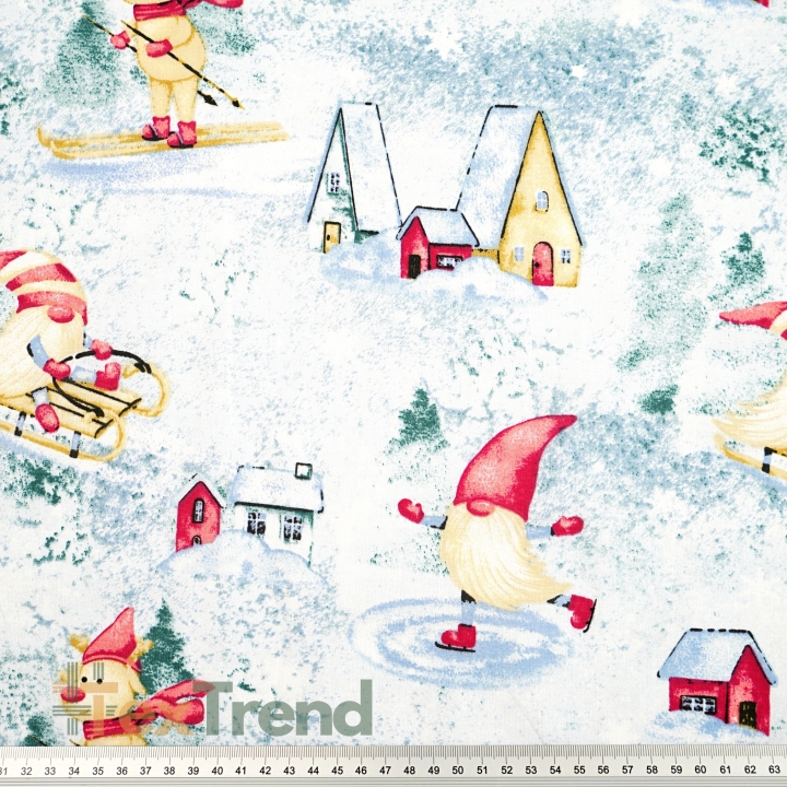 100% Baumwolle weihnachtliches Muster Wintersport auf blauem Hintergrund  
