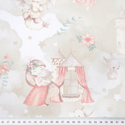 100% Baumwolle Prinzessin mit Drache in Lachsfarbe auf beigem Hintergrund