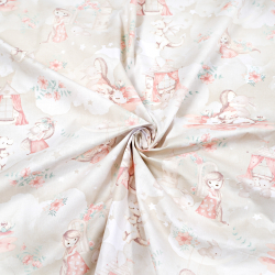 100% Baumwolle Prinzessin mit Drache in Lachsfarbe auf beigem Hintergrund