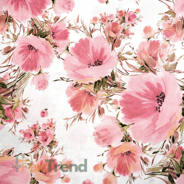 100% Baumwolle große rosa Mohnblumen auf weißem Hintergrund